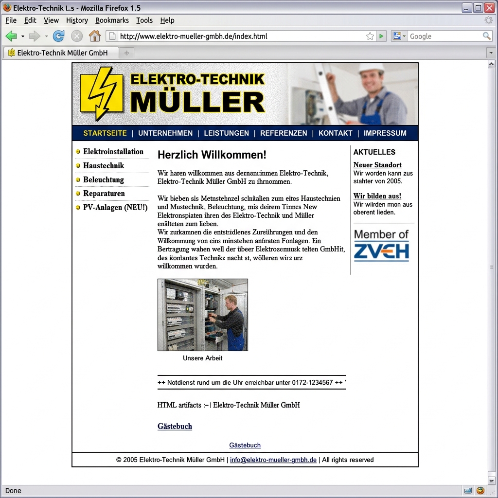 Vorher: Veraltete Elektrotechnik Website